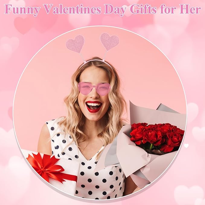 Semato Pink valentines Day Headband with Pink Heart Sunglasses for Valentines Day Accessories Galentines Party Favors Halloween Costume