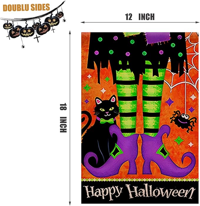Halloween Garden Flag 12×18 Inch Rustic Black Farmhouse Decor for Seasonal Holiday Yard (Halloween Flag 12"X18" C)