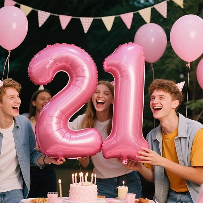 40 Inch Pink Number 21 Digital Balloon,Jumbo Mylar Foil Helium Balloon for 21 Balloons for Birthday Party,Wedding Anniversary Party Decorations