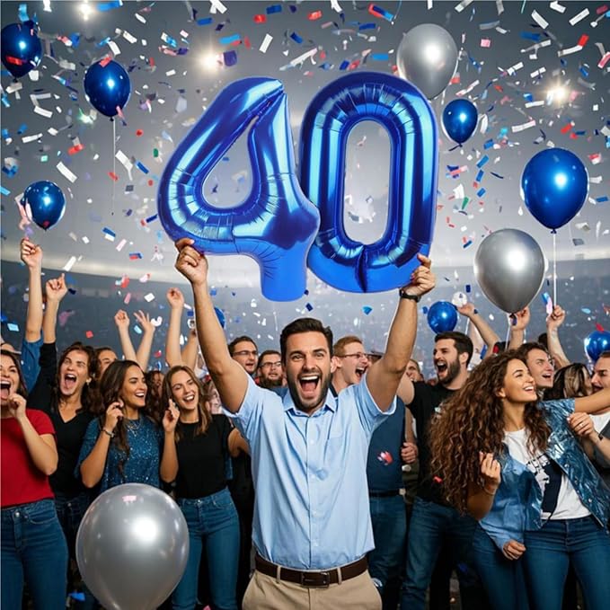 10PCS 40 Inch Large Foil Number Balloons 0-9 Set - Reusable Metallic Blue Birthday Wedding Decorations