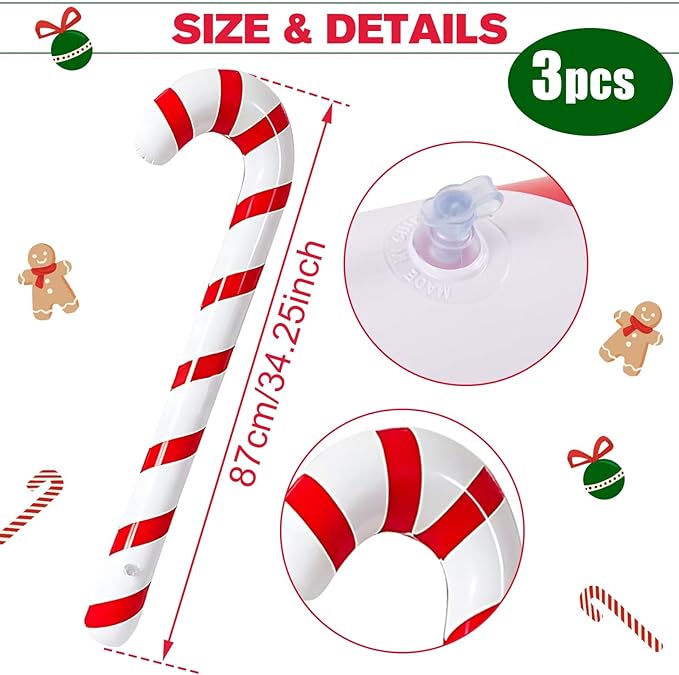 3pcs 35 Inch Inflatable Christmas Candy Cane for Christmas Decorations, Outdoor Holiday Decorations by QIFU