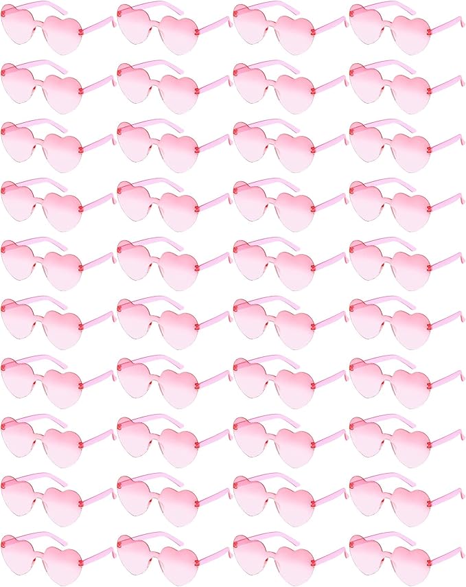 Weewooday 40 Pairs Heart valentines Glasses Rimless Heart Shaped Frameless Sunglasses Transparent Sunglasses Tinted Eyewear