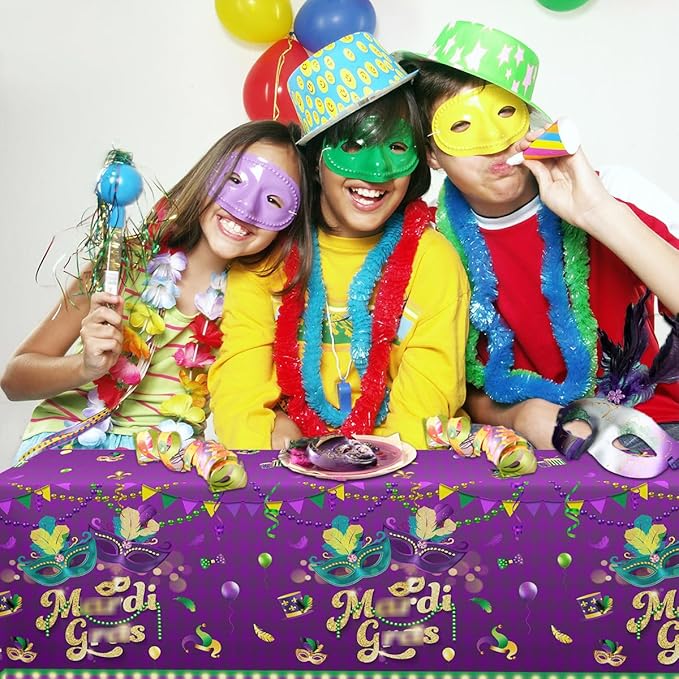 HAKOTI Carnival Party Decorations,3Pack Masquerade Mask Tablecloth Carnival Rectangle Table Cover New Orleans Theme Table Decoration for Birthday Dancing Party Supplies