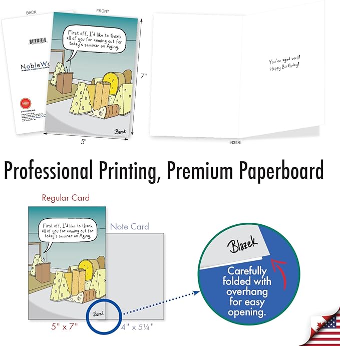 NobleWorks Hysterical Birthday Greeting Card with 5 x 7 Inch Envelope (1 Card) BdayCheese Aging C10299BDG