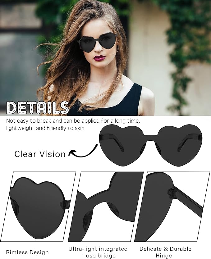 Frienda 20 Pairs Heart Shaped Sunglasses Rimless Candy Color Glasses for Women Men Party Favor