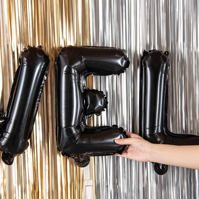 Restaurantware-Balloonify 16 Inch Letter Balloon, 1 Alphabet Party Balloon - Letter E, Self-Sealing, Black Foil Mylar Finish, Hanging Loop, Decoration For Birthday, Wedding, Or Graduation