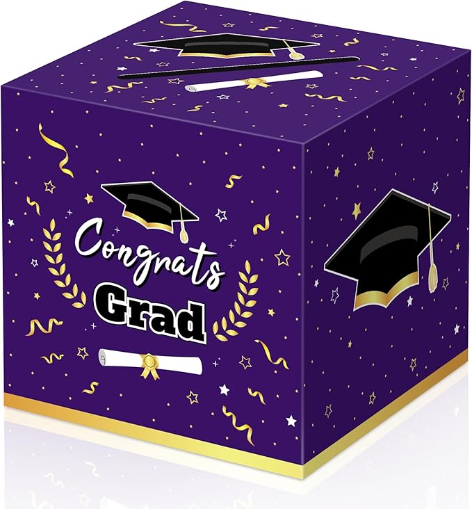 Graduation Decorations 2026 Purple Graduation Card Box Graduation Party Decorations,Graduation Box,Congrats Grad Gifts Box for 2026 Graduation Party Supplies Favors