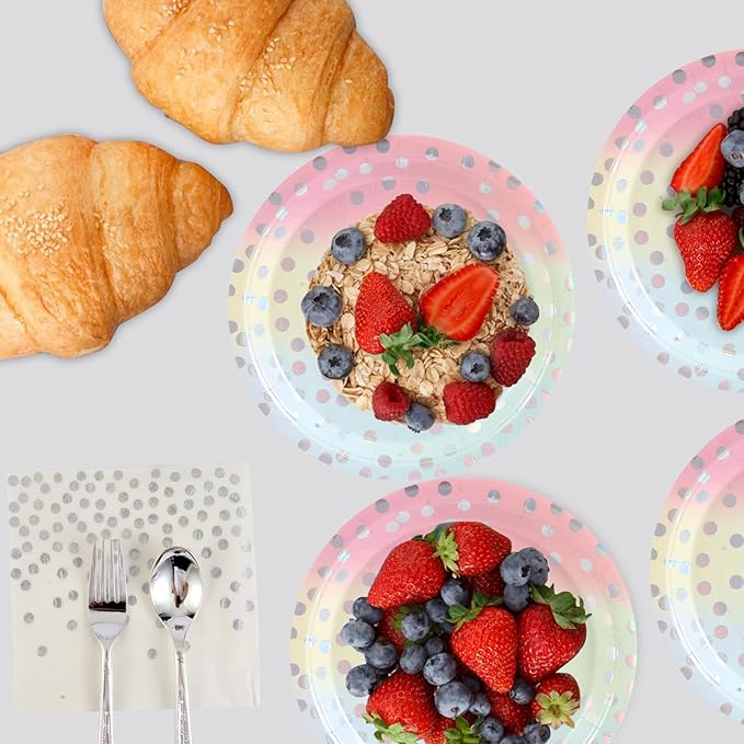 200Pcs Disposable Party Dinnerware Set, Paper Tableware Set, Disposable Party Supplies Happy Birthday Paper Plates, Napkins, Cups, Plastic Forks Knives Spoons Straws Favor for 25 Guests