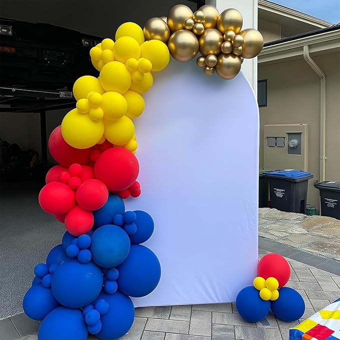 Red Yellow Blue Balloons Garland Kit, Carnival Circus Balloon Arch with Blue Red Yellow Metallic Gold Balloons for Baby Shower Birthday, Gender Reveal Carnival, Video Game Themed Party