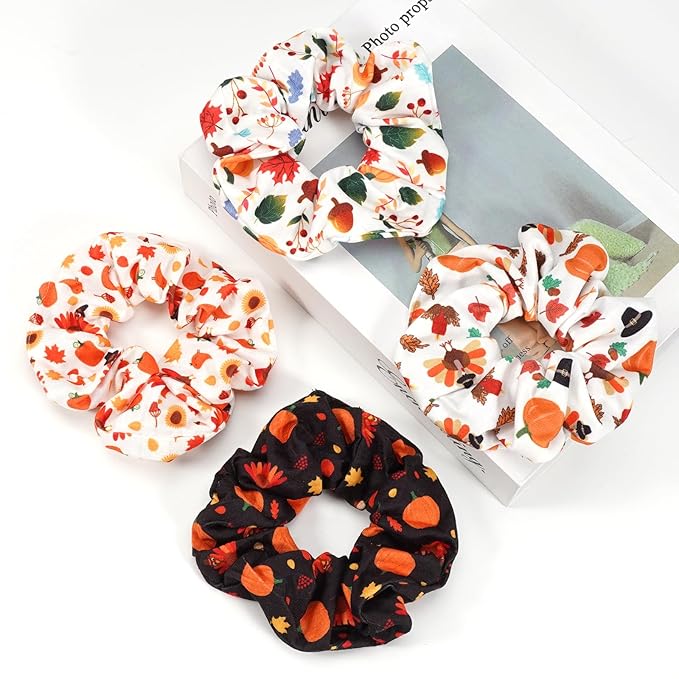 halloween hair tie Thanksgiving Day Hair Ties Harvest Fall Hair Scrunchies for Women Girls Elastic Fruit Pumpkin Corn Turkey Hair Ties Autumn Leaves Maple Decor