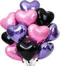 TONIFUL 30Pcs 18 Inch Black PInk Light Purple Balloons Heart Shape Foil Mylar Banners Decoration for Birthday Valentine's Day Wedding Bridal Shower Anniversary Engagement Party Supplies
