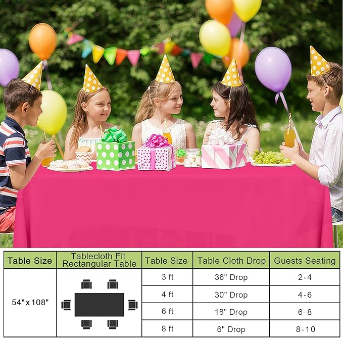 Smiry Disposable Table Cloth - 12 Pack, 54 x 108 Inch Waterproof Rectangle Tablecloths for Parties, Decorative Plastic Table Cover, Leakproof & Sturdy, Hot Pink