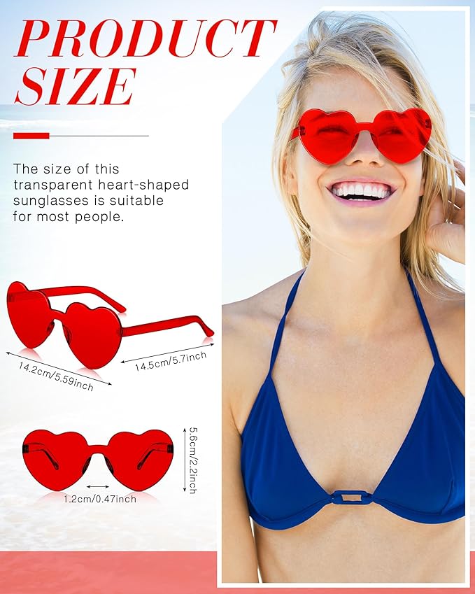TOODOO 10 Pairs Heart Shaped Sunglasses Rainbow Sunglasses Candy Color Rimless Glasses for Women Girl Party Favor