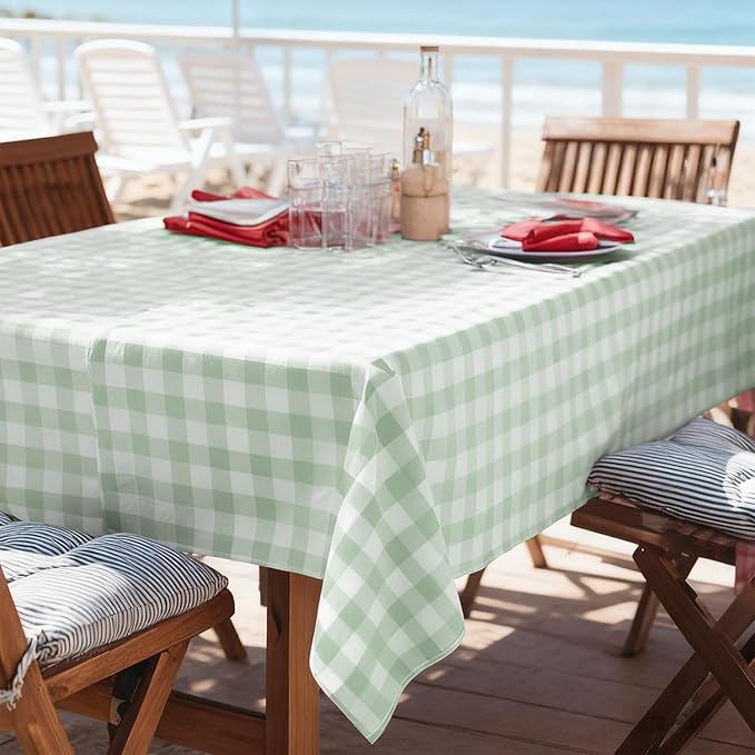 Oigco 3 Pack Sage Green Gingham Tablecloth 54 x 108 Inches, Rectangle Disposable Sage Green Checkered Tablecloth, Picnic Table Cover for Outdoor, Camping, Birthday Decorations
