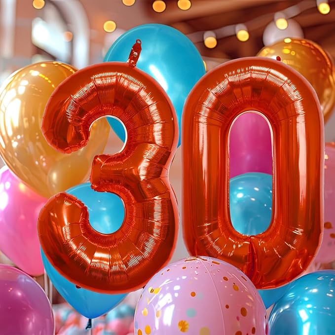 40 Inch Large Red Number Celebration and Decoration Balloon for Birthday Parties, Graduations, Anniversaries, Weddings, Photo Shoots, Special Events - Helium Foil Mylar (Red Number 30)