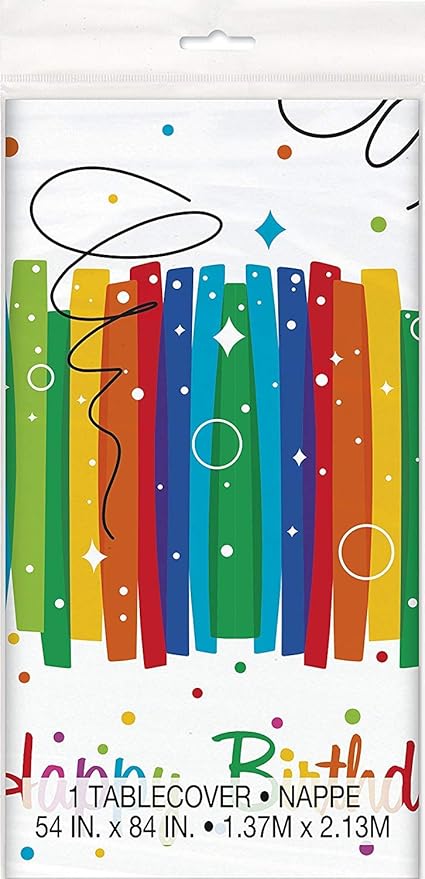 Multicolor Rainbow Ribbons Birthday Plastic Rectangular Table Cover (54" x 84"), Chic Design & Reusable - Perfect For Parties & Celebrations, Pack Of 1