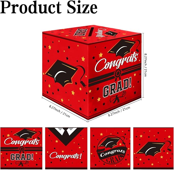 Graduation Card Box, Graduation Party Decorations 2025, Red Graduation Box, Graduation Card Holder, Foldable Cardboard Congrats Grad Card Gift Box for Graduation Party Supplies Party Favors