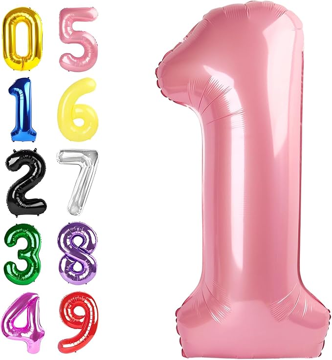 Number 1 Balloons 40 Inch, Pearl Pink Balloons for Birthday Party Decoration, Big Number Ballon for 1, 10, 11, 12, 13, 21, 100 Celebration, Boy and Girl Birthday, Baby Shower, Anniversary Decor