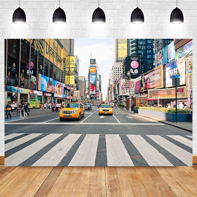 NYC Time Square Buildings Photo Backdrops Taxi New York Fashion Street Party Photography Background Adult Portrait Studio Booth Props Banner 9x6ft