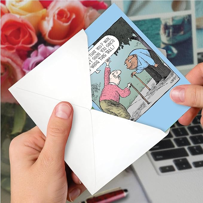NobleWorks - 1 Humor Birthday Card with Envelope - Funny Cartoons for Birthday Greetings, Celebration Notecard - This Tall C9292BDG