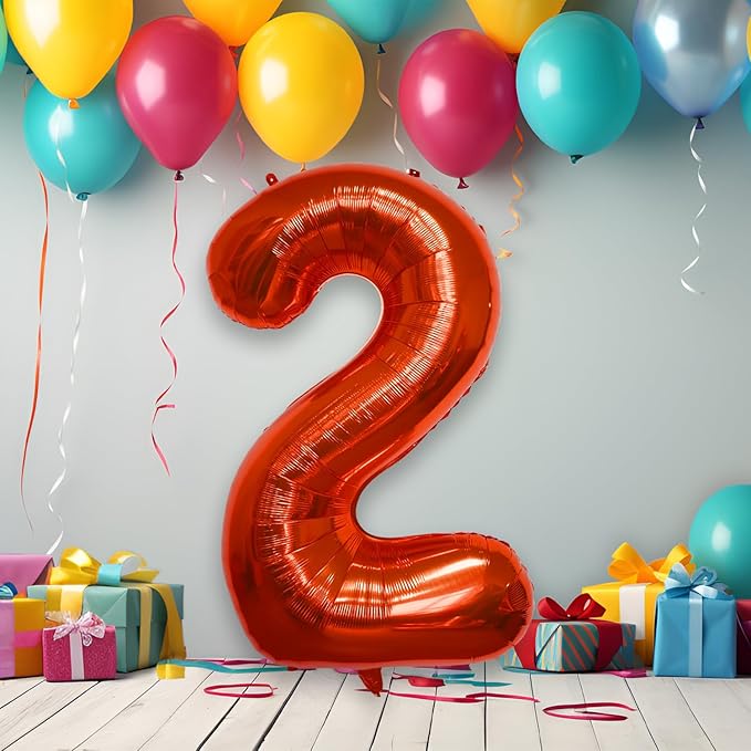 40 Inch Large Red Number Celebration and Decoration Balloon for Birthday Parties, Graduations, Anniversaries, Weddings, Photo Shoots, Special Events - Helium Foil Mylar (Red Number 2)