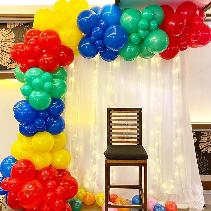 Red Blue Yellow Green Balloon Set, 12 Inch Carnival Circus Party Balloon Red Blue Green Yellow Helium Balloons Confetti Latex Balloon for Video Game Party Rainbow Kid Birthday Party Carnival Circus