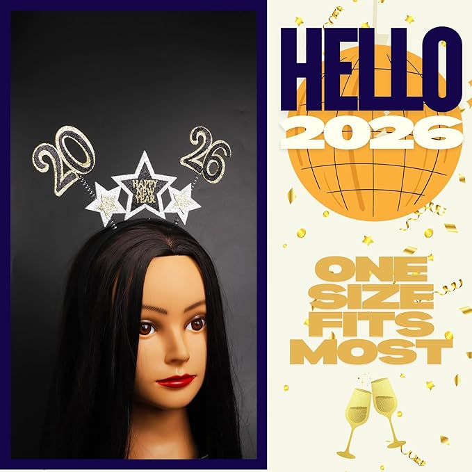 Needzo 2026 New Years Headband, Outfit Accessory, NYE 2026 Party Supplies and Favors, One Size Fits Most