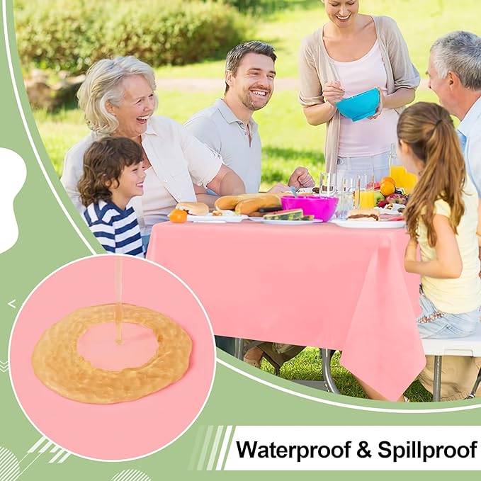 misaya 6 Packs Disposable Plastic Table Cloth, 54 x 108 Inch Waterproof Rectangle Tablecloth, Leakproof & Sturdy Decorative Table Covers for Easter, Picnic, Party and Outdoor, Peach