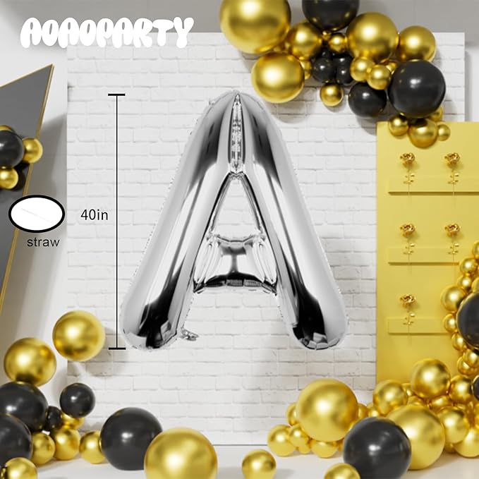 Letter Balloons 40Inch Large Giant big Foil Mylar Silver Balloons A for Birthday Party Decorations