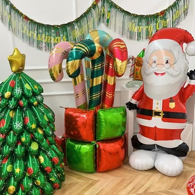 Christmas Eve Backdrop Green and Red Square Foil Balloons Wall Tunnel Mylar Aluminum Double Sided Flat Balloon Arch Garland Kit For Happy Birthday Party Background Supply Decorations