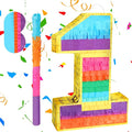 Rainbow Number 1 Pinata Birthday Decorations for Kids, Rainbow Pinata with Bat Stick Blindfold for Boys Girls Birthday Celebrations Baby Shower Party Supplies (16.1x10.6x2.9 Inches)