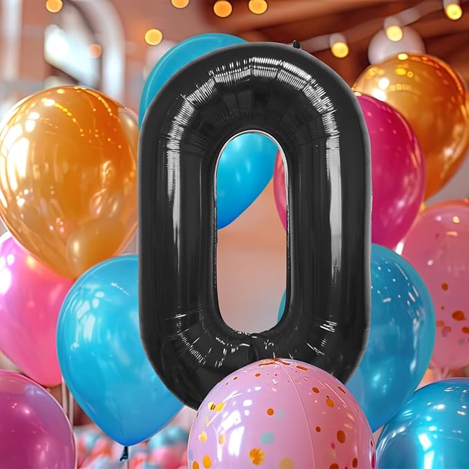 40 Inch Large Black Number Celebration and Decoration Balloon for Birthday Parties, Graduations, Anniversaries, Weddings, Photo Shoots, Special Events - Helium Foil Mylar (Black Number 0)