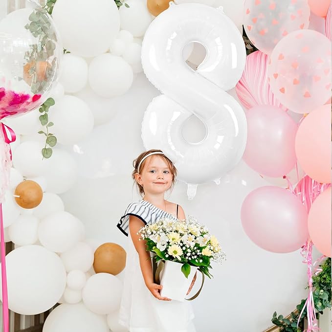 White Number Balloons 40 Inch Helium Mylar Number 8 Balloon for Birthday Party Anniversary Decoration (White, 8)