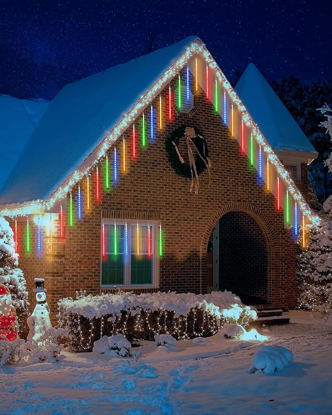 iBaycon 20 Tubes 480 LED Meteor Shower Rain Lights, 11.8 inches Cascading Icicle Lights Waterproof Outdoor, Connectable Falling Raindrop Lights with Timer for Holiday Party Christmas Decorations