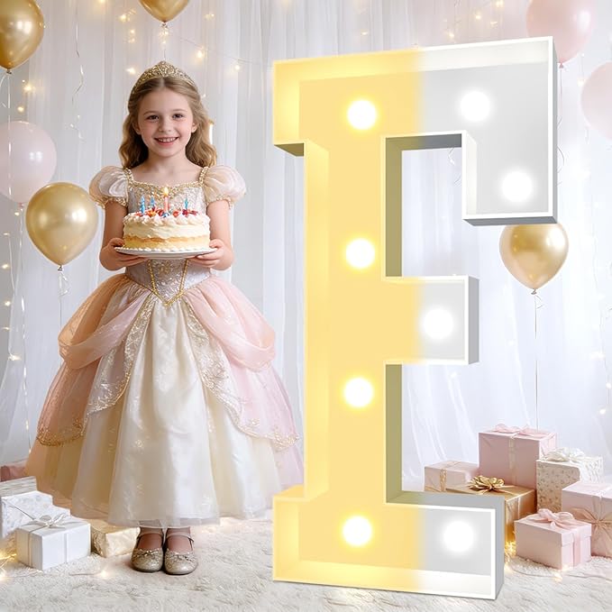 Pooqla 3FT Marquee Light Up Letters, Cool White and Warm White LED Big Mosaic Marquee Letters 3 Feet, Giant Letter Sign for Balloons Birthday Anniversary Wedding Party Decoration, Letter F