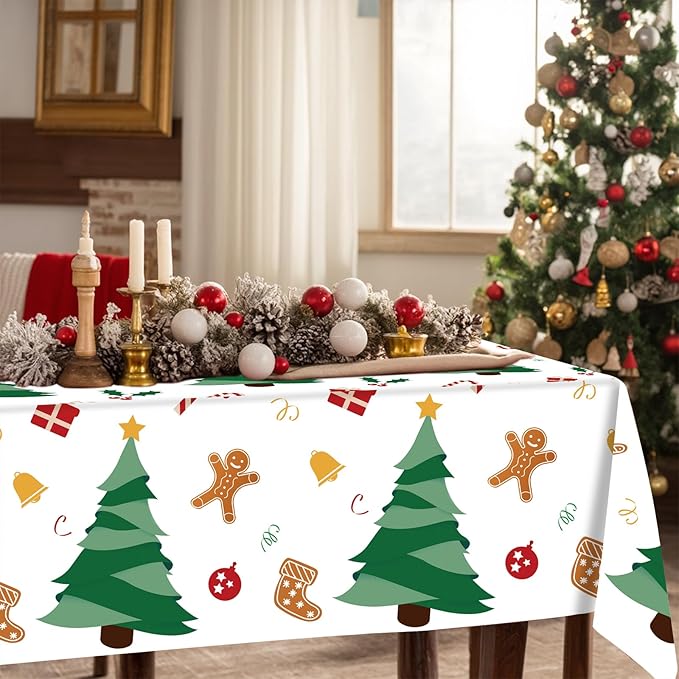 6 Pack Christmas Tree Tablecloth Disposable Plastic Tablecloth Table Cover for Christmas Party Decoration Supplies 54 x 108 Inches (Christmas Tree)