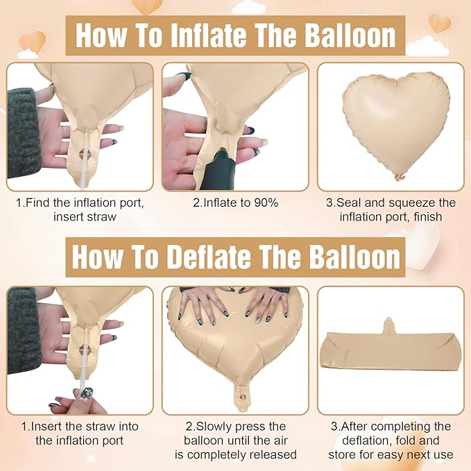 Sand White Brown Heart Balloons,10Pcs Apricot Beige Foil Heart Shaped Balloons,18Inch Boho Cream Nude Neutral Helium Balloon for Valentines Engagement Birthday Baby Shower Wedding Party Decorations