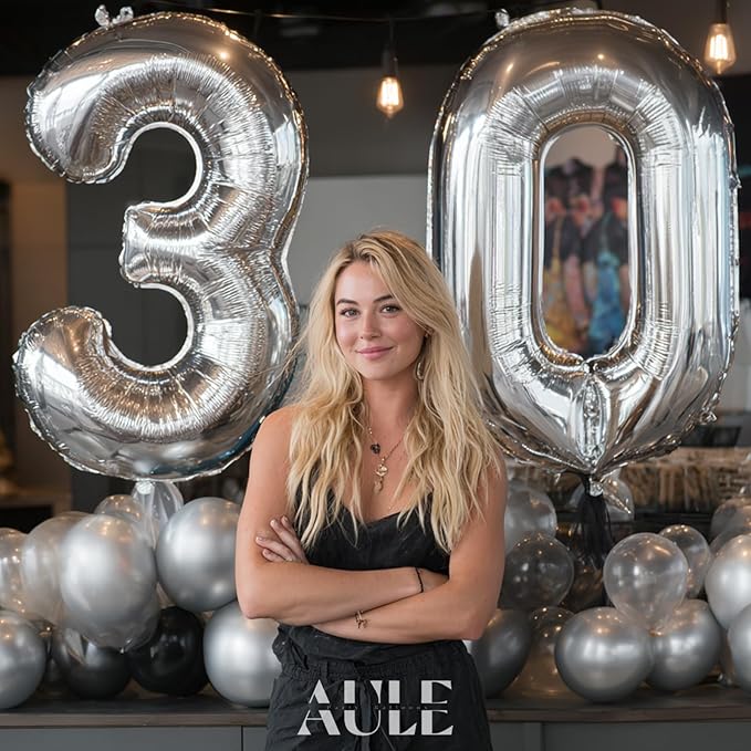 AULE 40 Inch Big Silver 3 Balloon Number Large Foil Helium Number Balloons 0-9 Jumbo Giant Happy 3rd Birthday Party Decorations for Boy or Girl Huge Mylar Anniversary Party Supplies