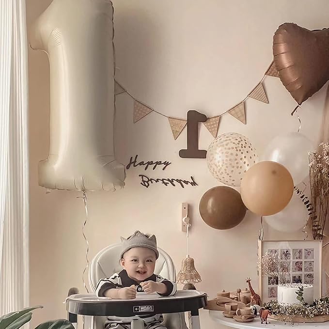 1 Balloon, Number 1 Balloons 40 Inch, Sand White Large Big Foil Number 1 Balloon for First Birthday Party Graduation Wedding Anniversary Baby Shower Bachelorette Decoration Supplies