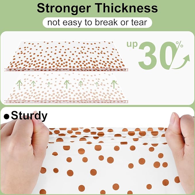misaya 6 Packs Dot Disposable Table Cloth, 54 x 108 Inch Waterproof Plastic Tablecloth, Rectangle Rose Gold Dots in White Table Covers for Easter, Picnic, Birthday, Party