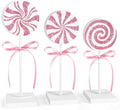 3 Pieces Christmas Table Decorations Wood Candy Set, Pink Christmas Tiered Tray Decor,Rustic Candy Table Decorations for Home Tables (Pink)