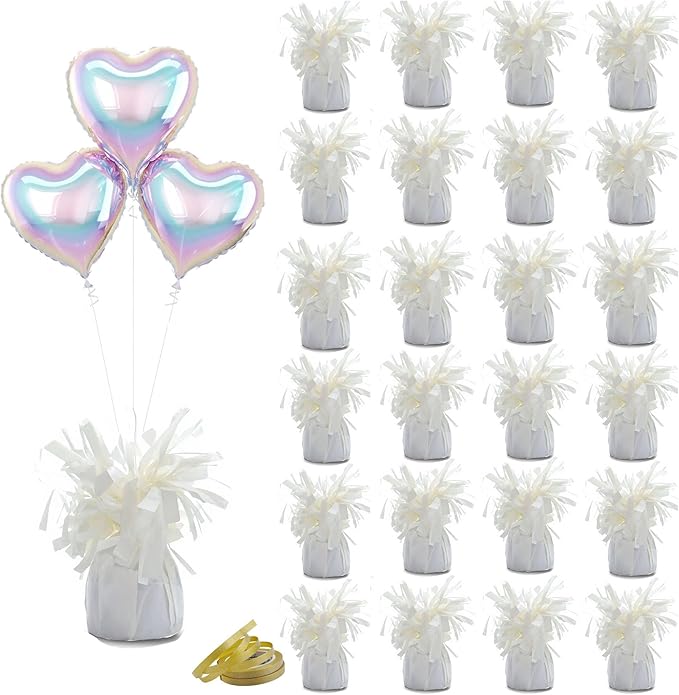 Aluminum Foil Balloon Weights for Parties (24 pcs) - 0.31lb (140g) Each - Premium Balloon Anchors for Birthday, Wedding, Dinner, Indoor & Outdoor Decorations(White 24pcs)