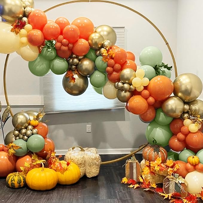 Fall Balloon Arch Kit, Burnt Orange Mustard Yellow Metallic Rose Gold Ivory White Nude Autumn Balloons with Maple Leaves Foil Balloons for Fall Baby Shower Decorations Thanksgiving Party Birthday