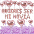 2 Set 16 Inch QUIERES SER MI NOVIA Balloons, Rose Gold Will You Be My Girlfriend Letter Balloons Spanish with 200pcs Artificial Rose Petals for Valentines Anniversary Day Banner Decorations