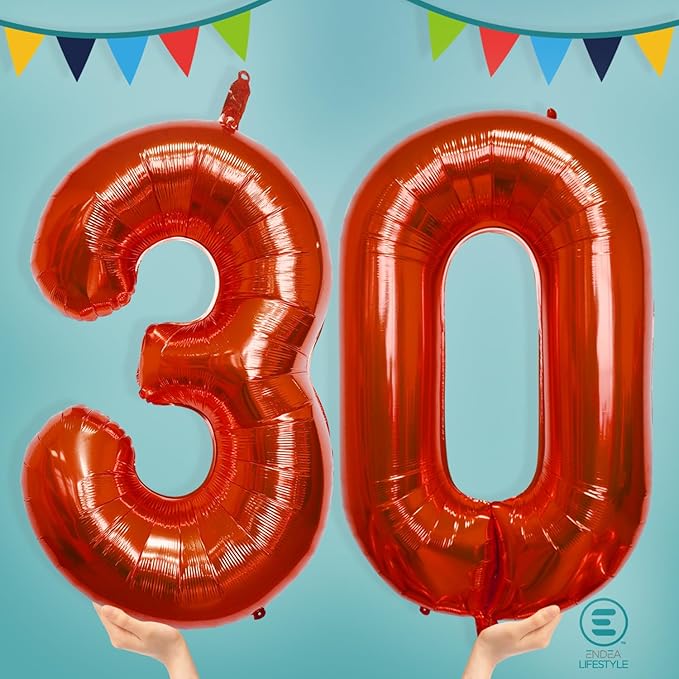 40 Inch Large Red Number Celebration and Decoration Balloon for Birthday Parties, Graduations, Anniversaries, Weddings, Photo Shoots, Special Events - Helium Foil Mylar (Red Number 30)