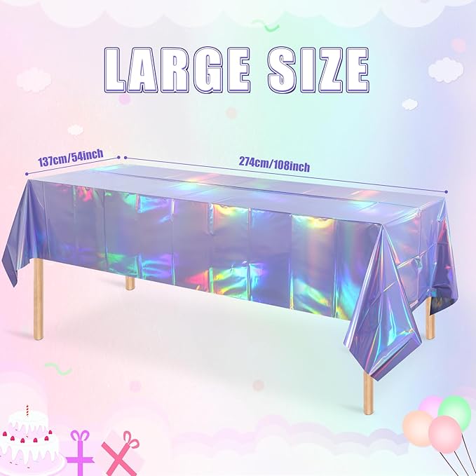 6 Pack Iridescent Light Purple Tablecloth for Parties, Pastel Purple Holographic Plastic Table Cover, Disposable Laser Purple Table Cloth for Birthday Wedding Baby Shower Party Decorations, 54x108Inch