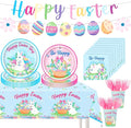 Easter Party Decorations Set, Bunny Easter Party Supplies with Banner, Plates, Napkins, Tablecloth, Cups and Forks, Pastel Easter Egg Theme Tableware Kit for 24 Guests