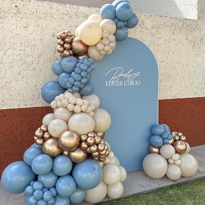 Baby in Bloom Balloon Garland Arch Kit, 150Pcs Dusty Baby Blue Sand White Champagne Gold Latex Balloons for Boho Baby Shower Bridal Shower Birthday Party Decorations