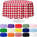 Mulbozy 12 Pack Red Checkered Tablecloth 84 Inches Round Red Gingham Tablecloth Disposable Plastic Waterproof Table Cover for Outdoor Picnic, Kitchen, Holiday Birthday Party