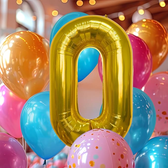 40 Inch Large Gold Number Celebration and Decoration Balloon for Birthday Parties, Graduations, Anniversaries, Weddings, Photo Shoots, Special Events - Helium Foil Mylar (Gold Number 0)